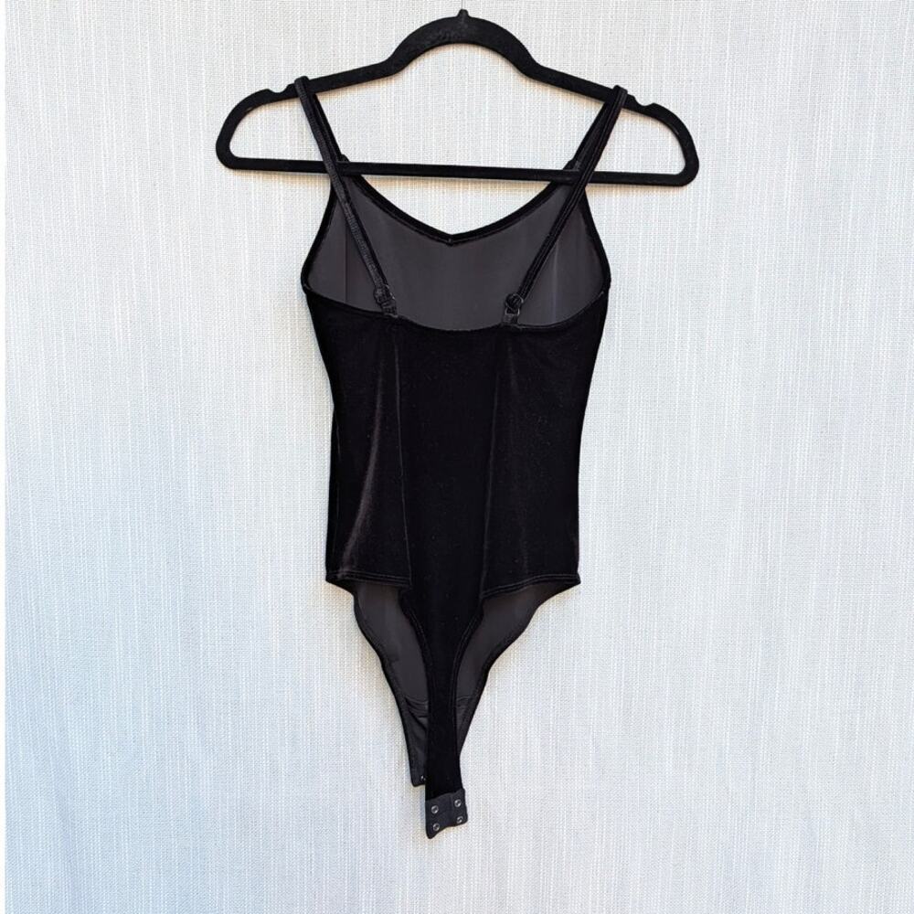 Anine Bing Alissa Bodysuit Womens Black Velour Logo Scoop Sleeveless Minimalist - Picture 3 of 8